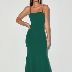Tier and There Hunter Green Tiered Trumpet Hem Maxi Dress